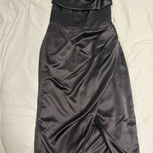 Bardot Strapless Black Satin Dress